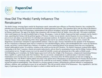 Essay on How did the Medici Family Influence the Renaissance