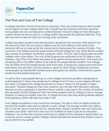 Essay on The Pros and Cons of Free College