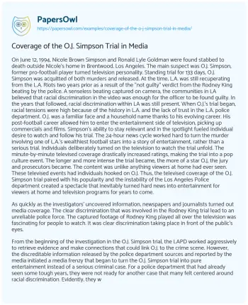 Essay on Coverage of the O.J. Simpson Trial in Media