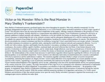 Essay on Victor or his Monster: who is the Real Monster in Mary Shelley’s ‘Frankenstein’?