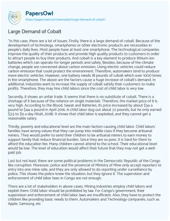 Essay on Large Demand of Cobalt