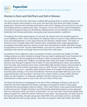 Essay on Women in Rock and Roll/Rock and Roll in Women