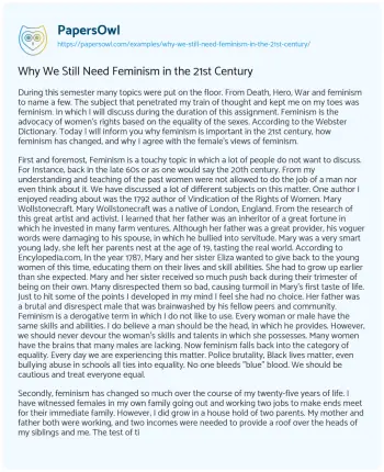 Essay on Why we Still Need Feminism in the 21st Century