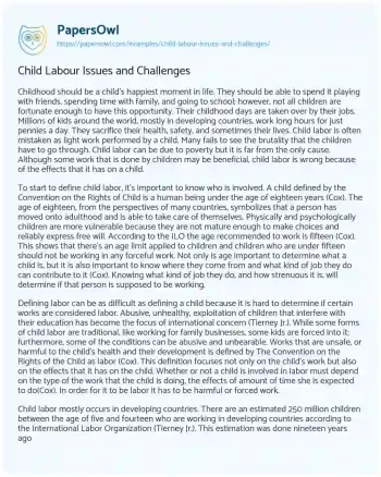 Essay on Child Labour Issues and Challenges