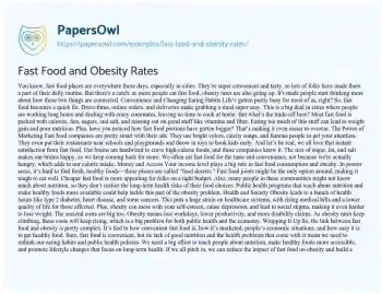 Essay on Fast Food and Obesity Rates