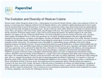 Essay on The Evolution and Diversity of Mexican Cuisine