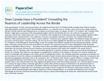 Essay on Does Canada have a President? Unraveling the Nuances of Leadership Across the Border