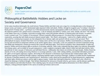 Essay on Philosophical Battlefields: Hobbes and Locke on Society and Governance