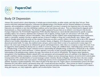 Essay on Body of Depression