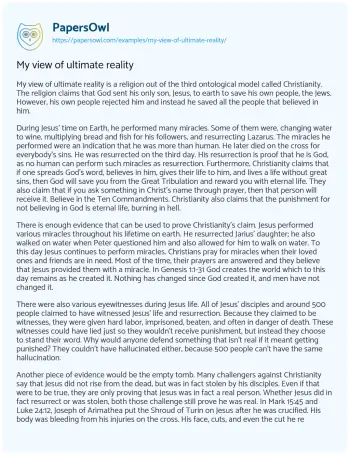 Essay on My View of Ultimate Reality