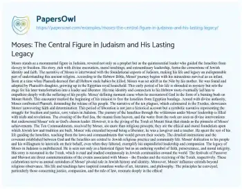 Essay on Moses: the Central Figure in Judaism and his Lasting Legacy