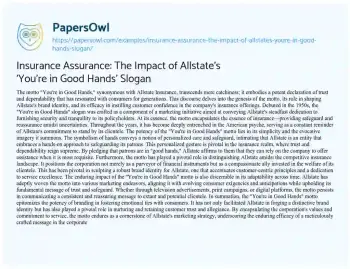 Essay on Insurance Assurance: the Impact of Allstate’s ‘You’re in Good Hands’ Slogan