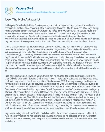 Essay on Iago: the Main Antagonist