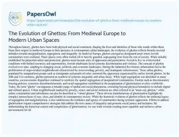 Essay on The Evolution of Ghettos: from Medieval Europe to Modern Urban Spaces