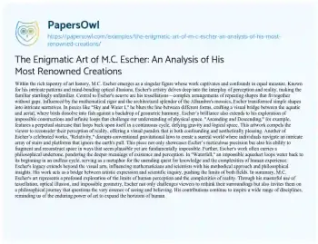 Essay on The Enigmatic Art of M.C. Escher: an Analysis of his most Renowned Creations