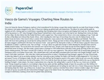 Essay on Vasco Da Gama’s Voyages: Charting New Routes to India