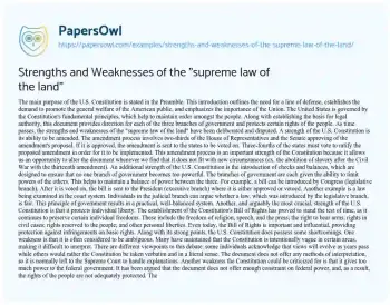 Essay on Strengths and Weaknesses of the “supreme Law of the Land”