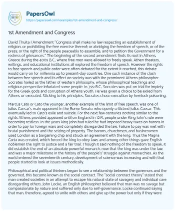 Essay on 1st Amendment and Congress