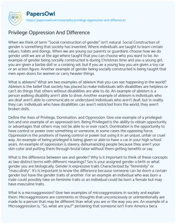 Essay on Privilege Oppression and Difference