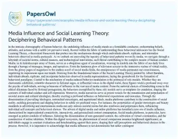 Essay on Media Influence and Social Learning Theory: Deciphering Behavioral Patterns