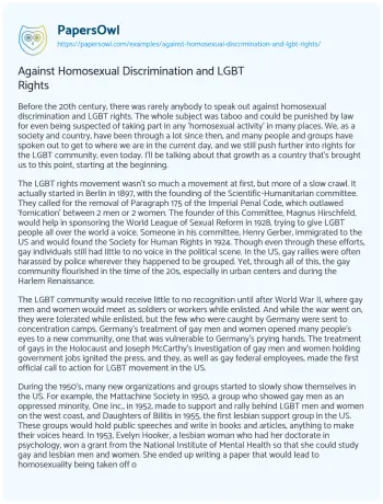 Essay on Against Homosexual Discrimination and LGBT Rights