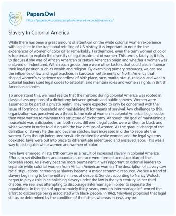 Essay on Slavery in Colonial America