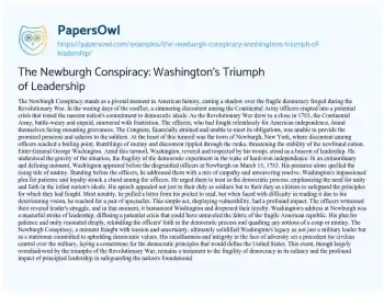 Essay on The Newburgh Conspiracy: Washington’s Triumph of Leadership