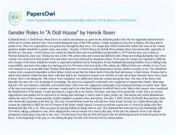 Essay on Gender Roles in “A Doll House” by Henrik Ibsen