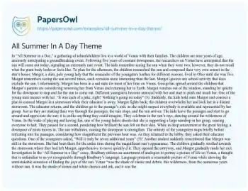 Essay on All Summer in a Day Theme