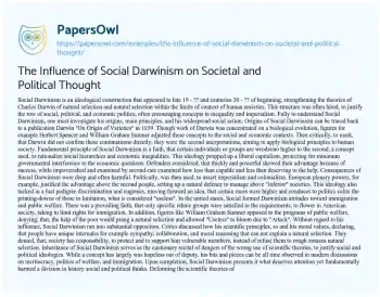 Essay on The Influence of Social Darwinism on Societal and Political Thought