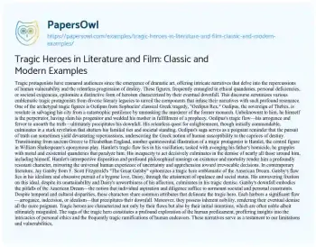 Essay on Tragic Heroes in Literature and Film: Classic and Modern Examples