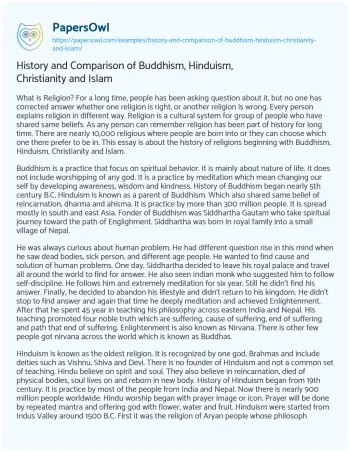 Essay on History and Comparison of Buddhism, Hinduism, Christianity and Islam