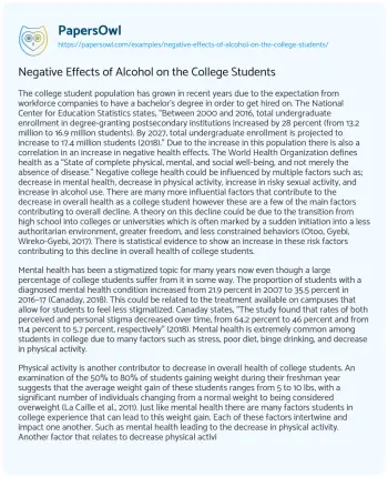 Essay on Negative Effects of Alcohol on the College Students