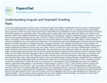 Essay on Understanding Iroquois and Hopewell Smoking Pipes