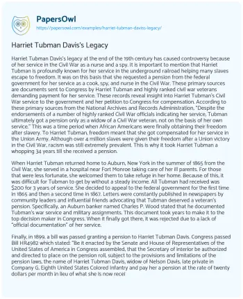 Essay on Harriet Tubman Davis’s Legacy