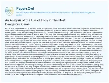 Essay on An Analysis of the Use of Irony in the most Dangerous Game