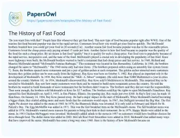 Essay on The Rise and Influence of Fast Food