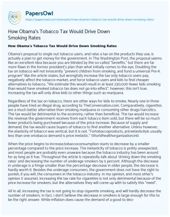 Essay on How Obama’s Tobacco Tax would Drive down Smoking Rates