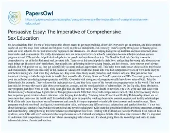 Essay on Persuasive Essay: the Imperative of Comprehensive Sex Education