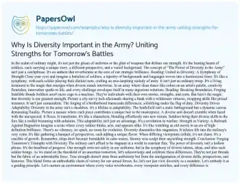 Essay on Why is Diversity Important in the Army? Uniting Strengths for Tomorrow’s Battles