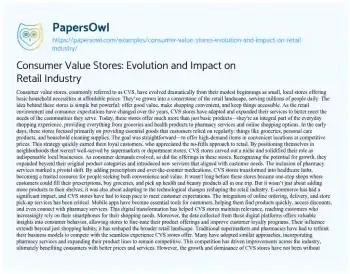 Essay on Consumer Value Stores: Evolution and Impact on Retail Industry