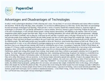 Essay on Advantages and Disadvantages of Technologies