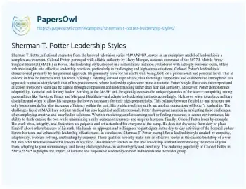 Essay on Sherman T. Potter Leadership Styles