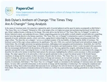 Essay on Bob Dylan’s Anthem of Change: “The Times they are A-Changin'” Song Analysis