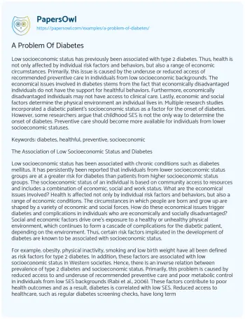 Essay on A Problem of Diabetes