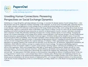 Essay on Unveiling Human Connections: Pioneering Perspectives on Social Exchange Dynamics