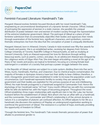 Essay on Feminist-Focused Literature: Handmaid’s Tale