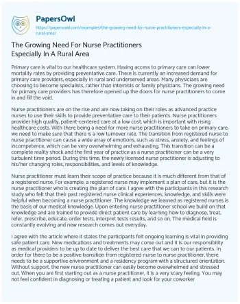 Essay on The Growing Need for Nurse Practitioners Especially in a Rural Area