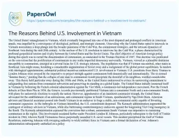 Essay on The Reasons Behind U.S. Involvement in Vietnam