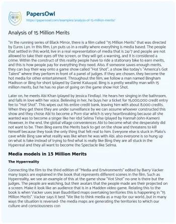 Essay on Analysis of 15 Million Merits